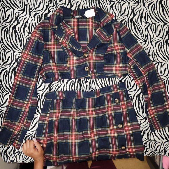 Plaid Jacket cropped blazer and skirt set - Picture 1 of 7